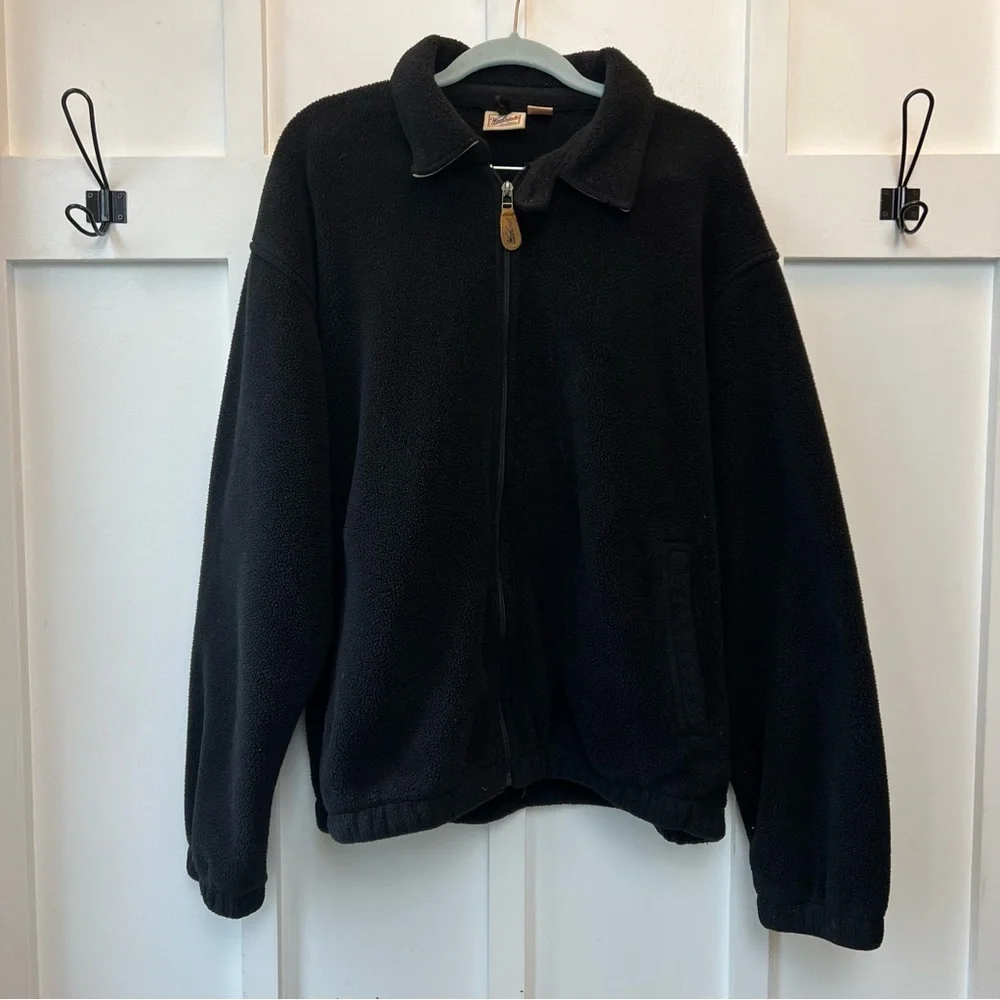 Woolrich Men's Fleece Jacket Full Zip Black Polartec Size Large Outdoor Gorpcore - Picture 1 of 10